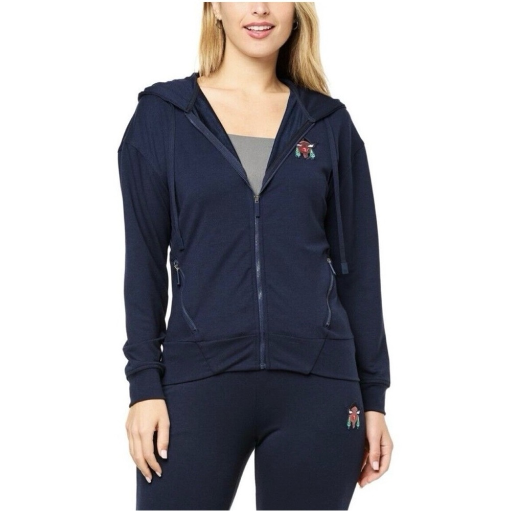 BADGLEY MISCHKA Black Avant Gard Graphic Zip Up Hoodie Womens Size Large